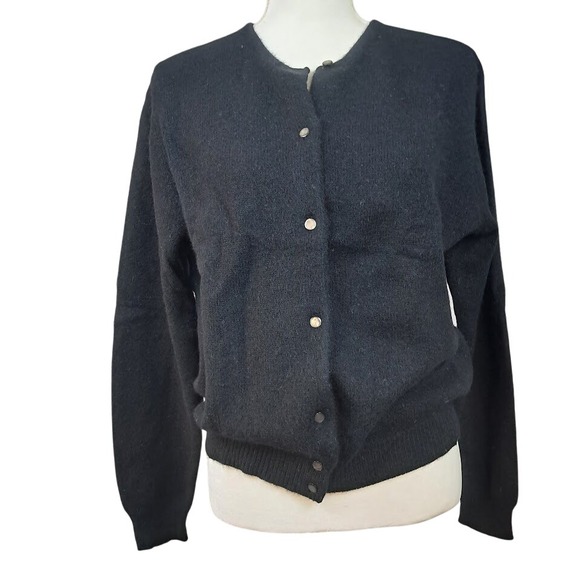 Vintage GAP L Angora Lambswool Cardigan Knit Sweater Black Button Down Cozy - Picture 1 of 7